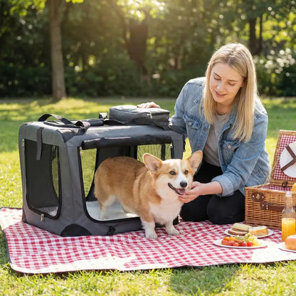 61/72/84/91cm Collapsible Soft Dog Crate with Mesh Windows for Small/Medium/Large Dogs and Cats-Grey-S
