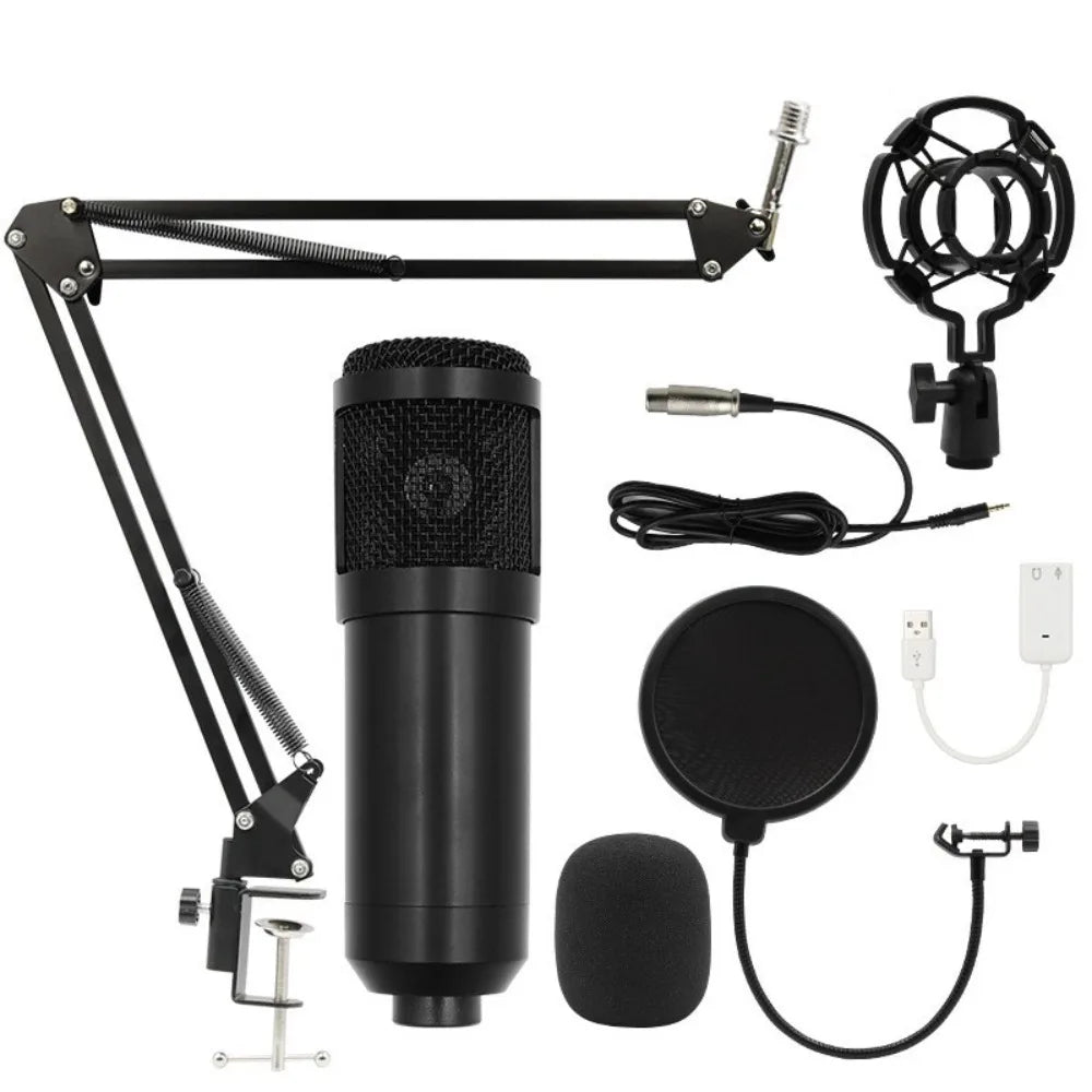 BM800 Condenser Microphone with V8Sound Card Set for Studio Recording AndStreaming Audio Smartphone Live Streaming Bracket Set