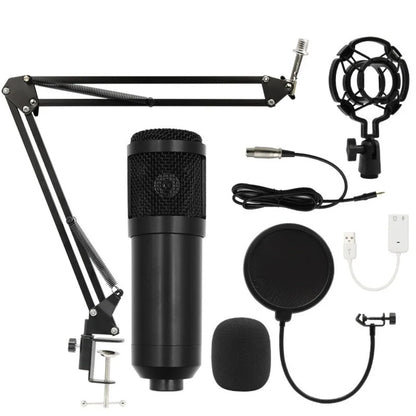 BM800 Condenser Microphone with V8Sound Card Set for Studio Recording AndStreaming Audio Smartphone Live Streaming Bracket Set