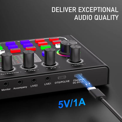 Podcast Equipment Bundle with BM800 Studio Microphone, Live Sound Card with DJ Mixer Effects, Suitable for Live Game, Streaming