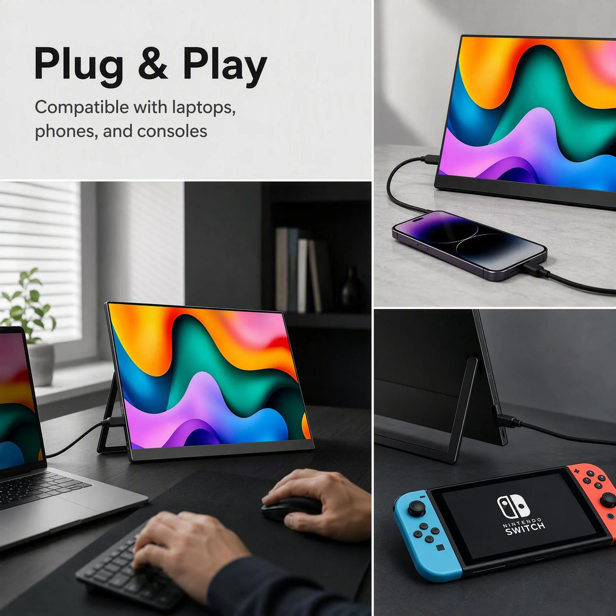 13.3 Inch 2K QHD Portable Monitor, 400 Nits, 100% SRGB, 16:10 Aspect Ratio, Built-in Speakers, VESA Mountable, Integrated Hidden