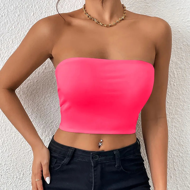 Dam Issilke Crop Top Sömlös – Axelbandslös Halkfri Tunn Andningsbar Sommar, 13 Färger XS–L