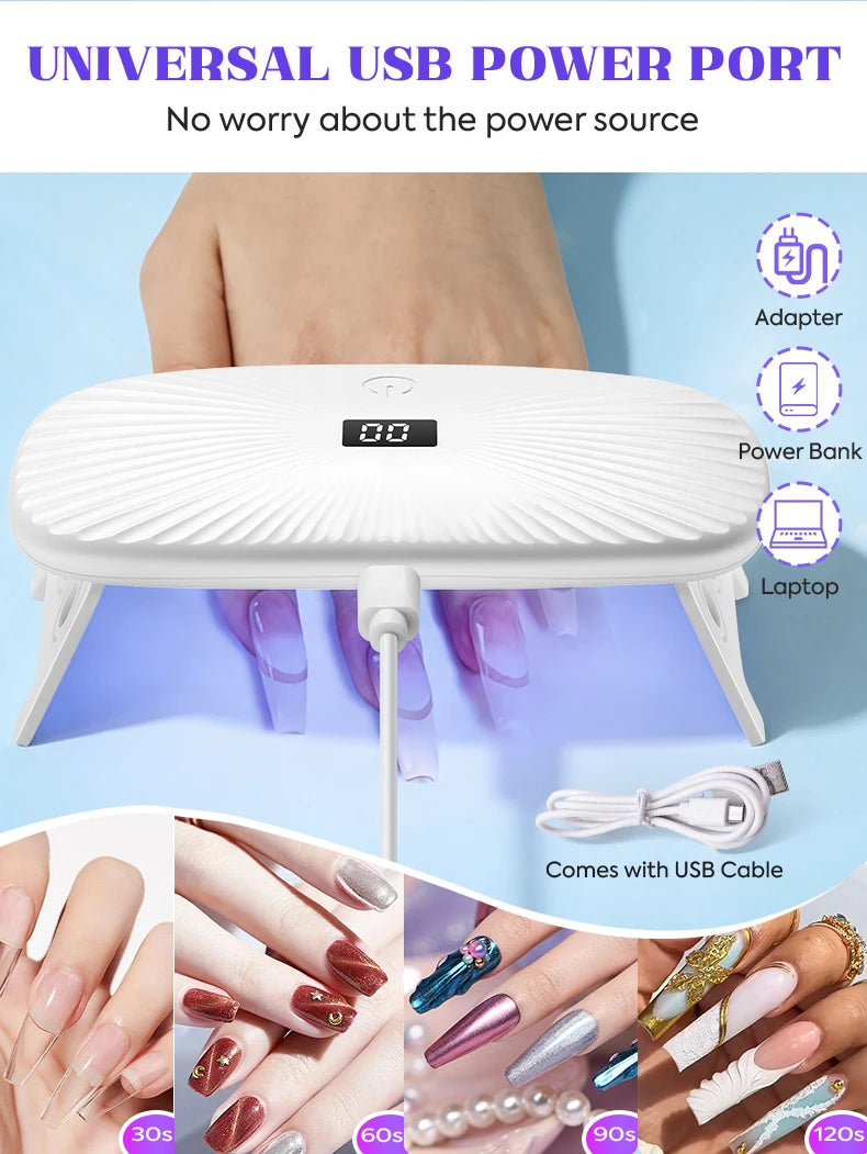 2-in-1 Handheld & Desktop UV Nail Lamp: Dual-Wavelength Fast Curing with 4-Timer Settings & Portable Design