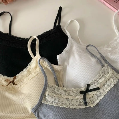 Coquette Y2k Crop Top Summer Lace Tank Top Women Cropped Cute Camis Sexy White Crop Tops Female Korean Sleeveless Black Vest