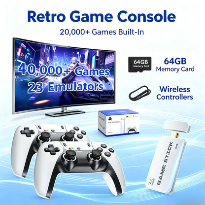 M15 4K TV Game Stick 64GB Retro Video Game Console, Built-in 4000+ Retro Games, 2.4G Wireless Game Controller, Supports 20+ Emulators