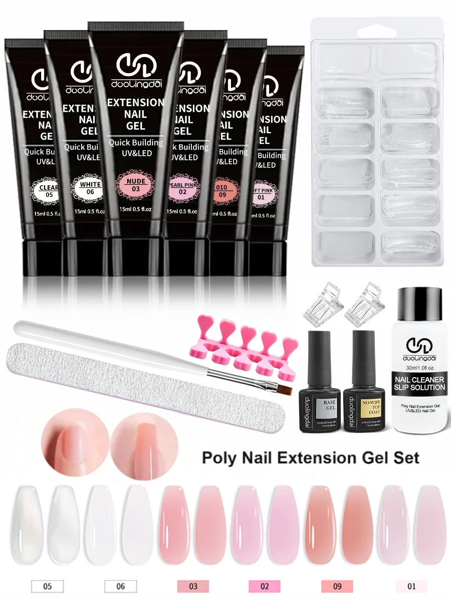 Poly Gel Extension Tool Set, Including 30ml of Cleaner Fluid, 7.5ml Base Coat and Top Coat, Nail Mold, Nail Clip and Nail Brush