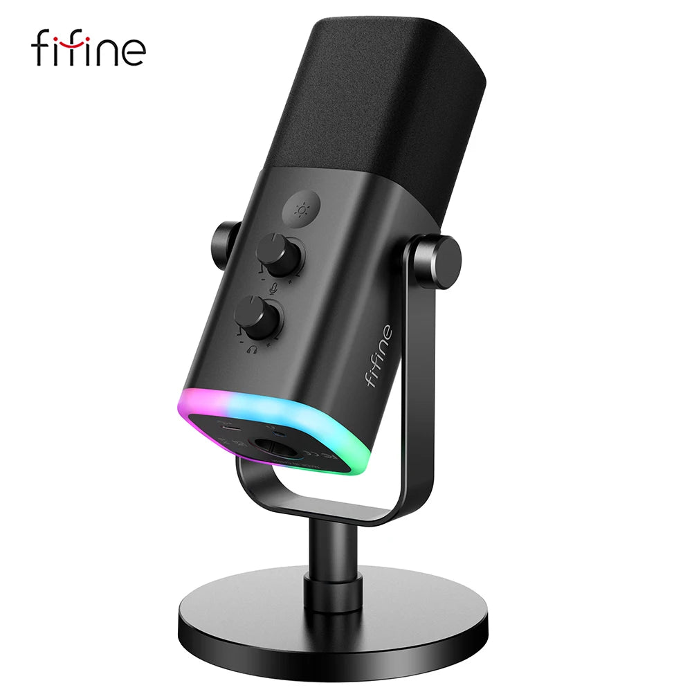FIFINE AM8 USB/XLR-streamingmikrofon – dynamisk, RGB och hörlursutgång