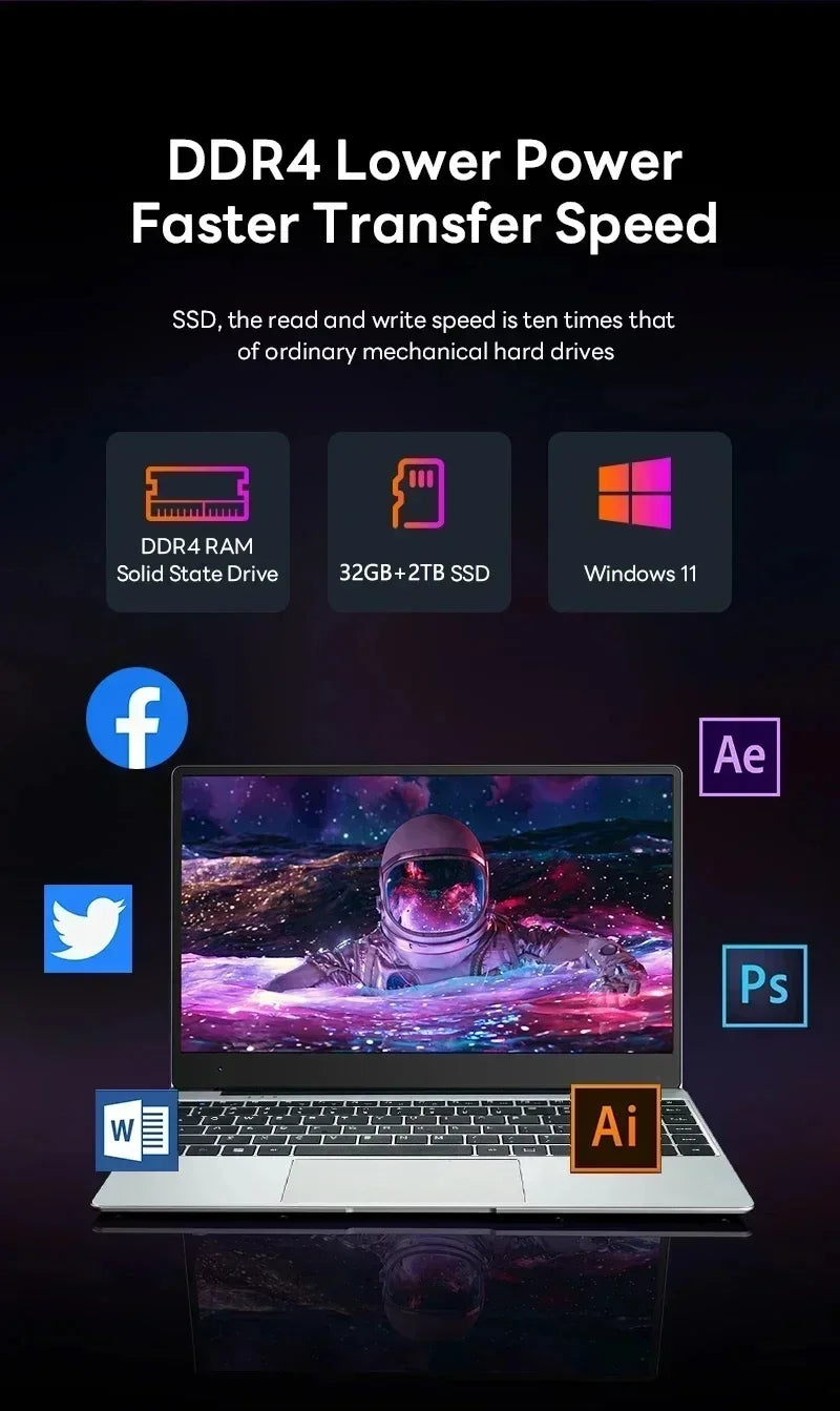 LenO 14,1" Ultratunn Gaming Laptop Intel Core i9-9900 16/32GB RAM Upp till 2TB SSD – Windows 11 Pro Kontor Studier Metallram