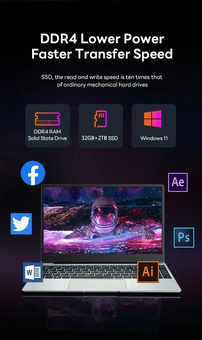 LenO 14,1" Ultratunn Gaming Laptop Intel Core i9-9900 16/32GB RAM Upp till 2TB SSD – Windows 11 Pro Kontor Studier Metallram