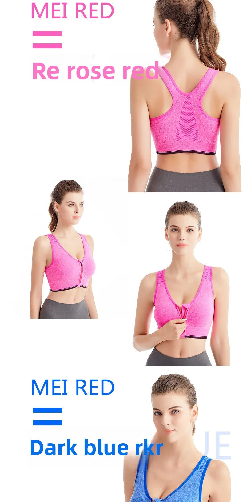 Front Zip Sports Bra High Impact Support Breathable Wire Free Running Yoga Top for Women