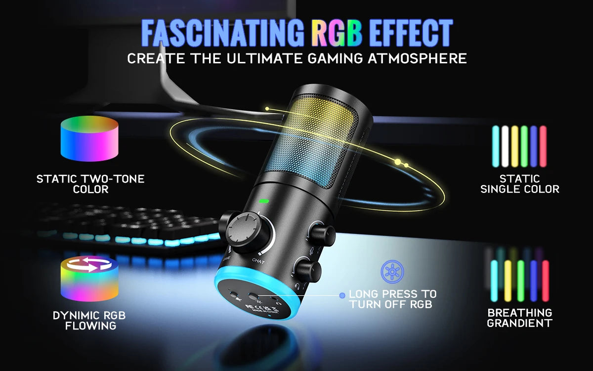 FIFINE USB Gaming Microphone with Noise Cancellation/RGB/Gain&Balance Knob,Condenser Mic for Streaming Podcasting-Ampligame AM6