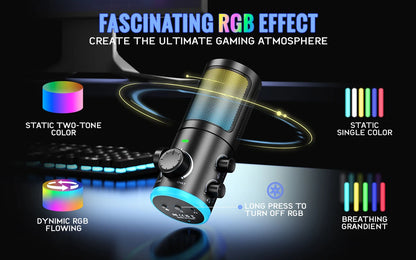 FIFINE USB Gaming Microphone with Noise Cancellation/RGB/Gain&Balance Knob,Condenser Mic for Streaming Podcasting-Ampligame AM6