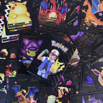 •55 pcs Pokemon Metal Gold Black Vmax GX Card Box Mewtwo Charizard Pikachu Rare Collection Battle Trainer Children Toys Gift