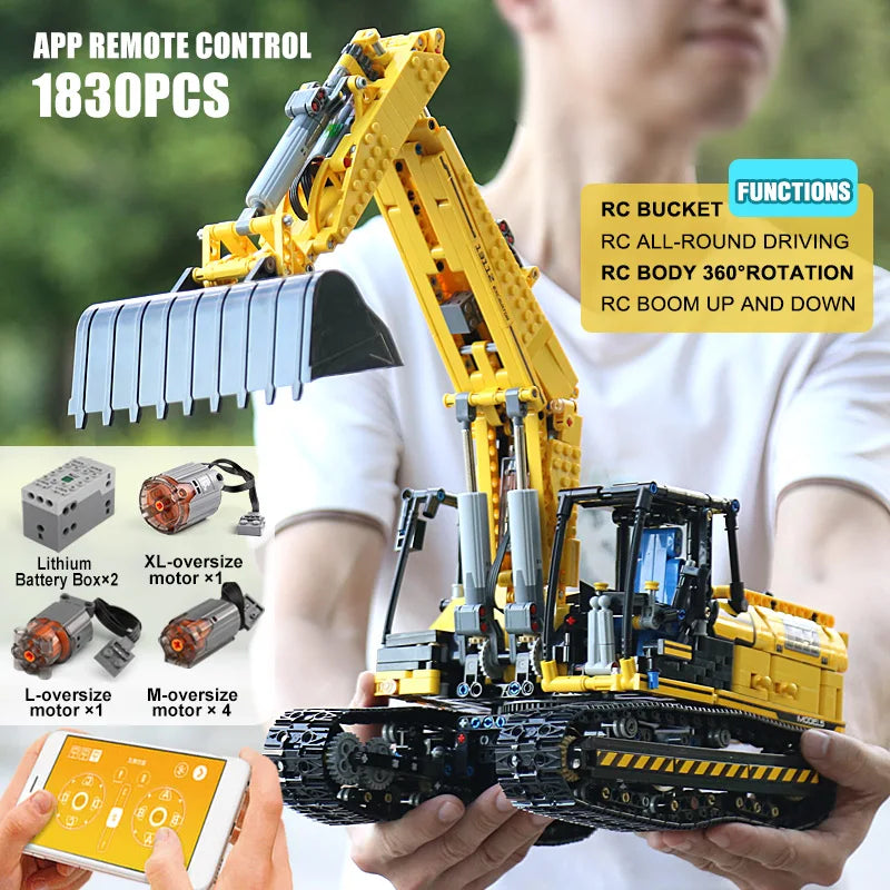 Mould King 13112 Technical Car Toys The MOC-2513 APP&RC Motorized Excavator Model Building Blocks Bricks Kids Christmas Gift