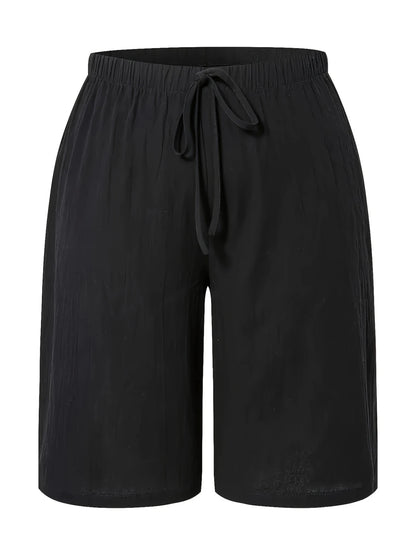 Dam Wide Leg Byxor Knälång – Elastisk Midja Dragsko Casual Vår/Sommar, 5 Färger S–XXL