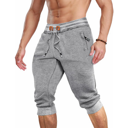 Herr Joggers under knäet – Träningsbyxor med Dragkedjefickor & Elastisk Midja