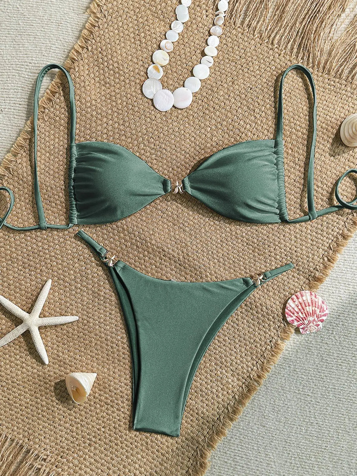 Sexy Solid Color Swimsuit Women' Swimwear 2026 New Bandeau Bikinis Rings Bikini Bandage Beachwear Two Piece Bathing Suit