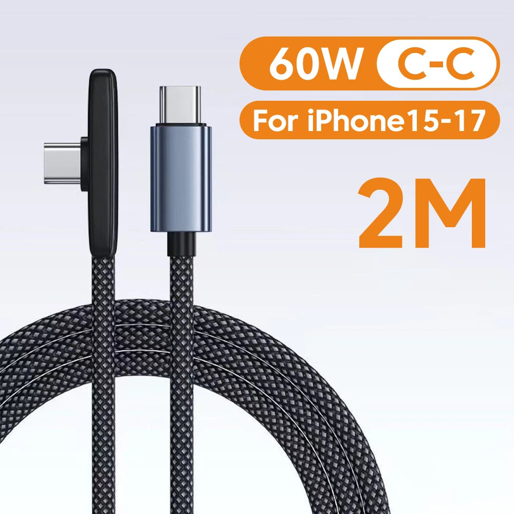 USB-C snabbladdningskabel med 90° kontakt – USB-A eller USB-C till USB-C