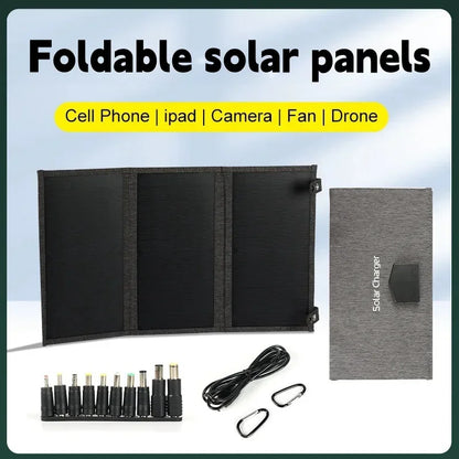 Vikbar Solpanel 60W – Monokristallin IP65 USB-C PD3.0 QC3.0 DC Camping Utomhus 850g Svart Khaki Grå