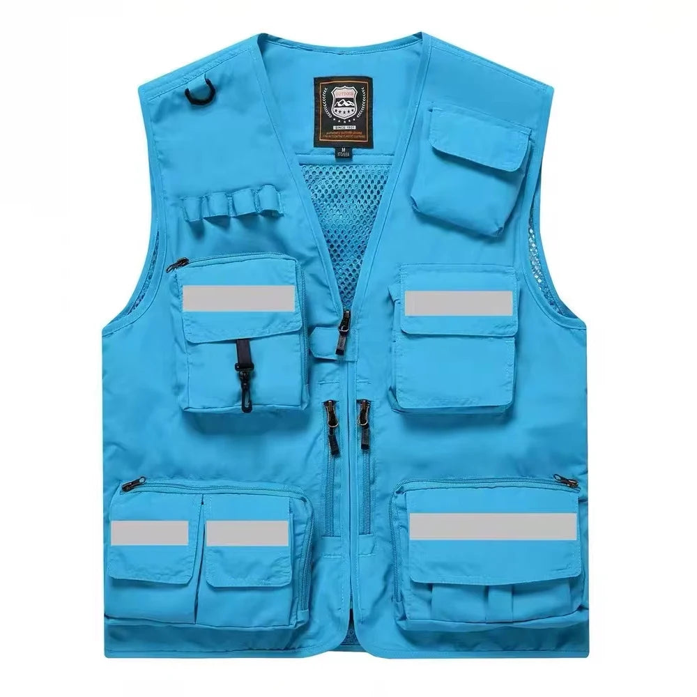 S-7XL Multi Pocket Work Vest for Men Women Volunteer Working Uniforms Logo Printing Fishing Photography Workwear Vest
