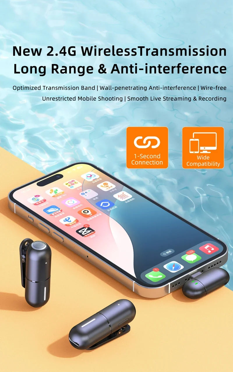 Wireless Mini Lavalier Microphone Live Broadcast Gaming Recording Interview Vlog Professional Microphone for iPhone iPad Android