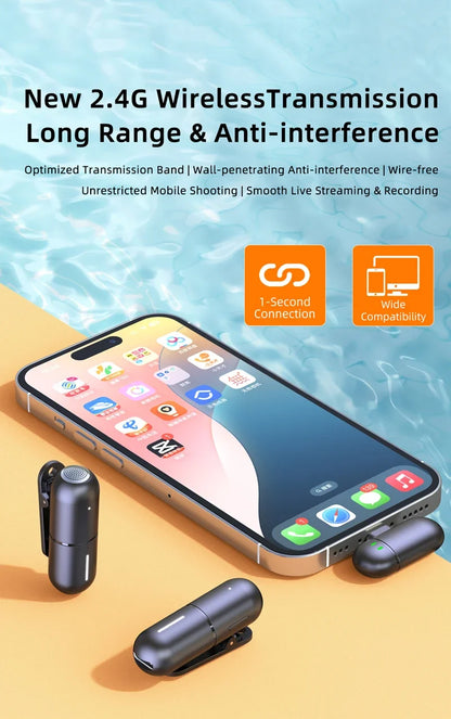 Wireless Mini Lavalier Microphone Live Broadcast Gaming Recording Interview Vlog Professional Microphone for iPhone iPad Android