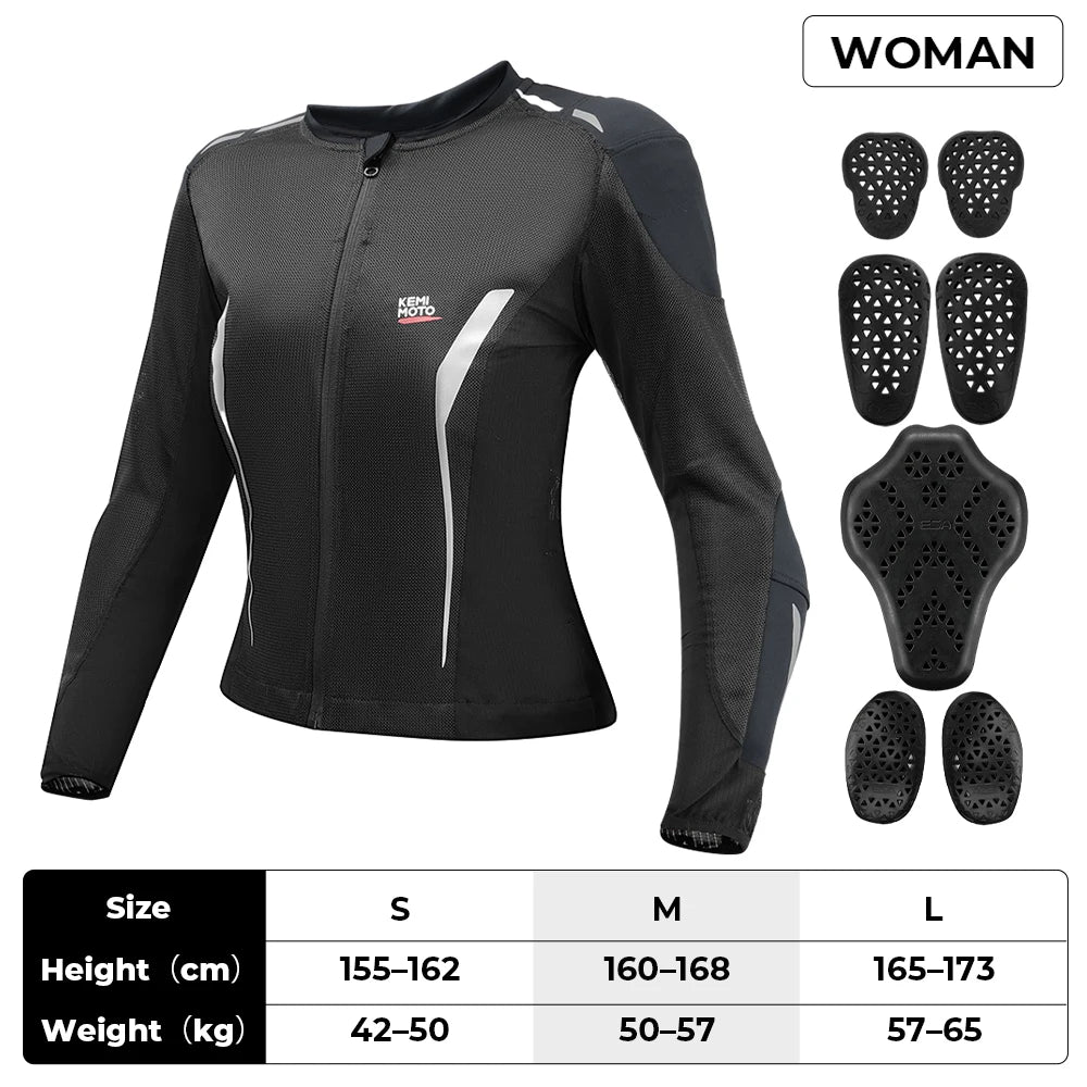 Motorcycle Riding Jacket Summer Breathable Men Women with 7Pcs Set CE Protective Gear Soft Mesh Body Protector Moto  Equipment