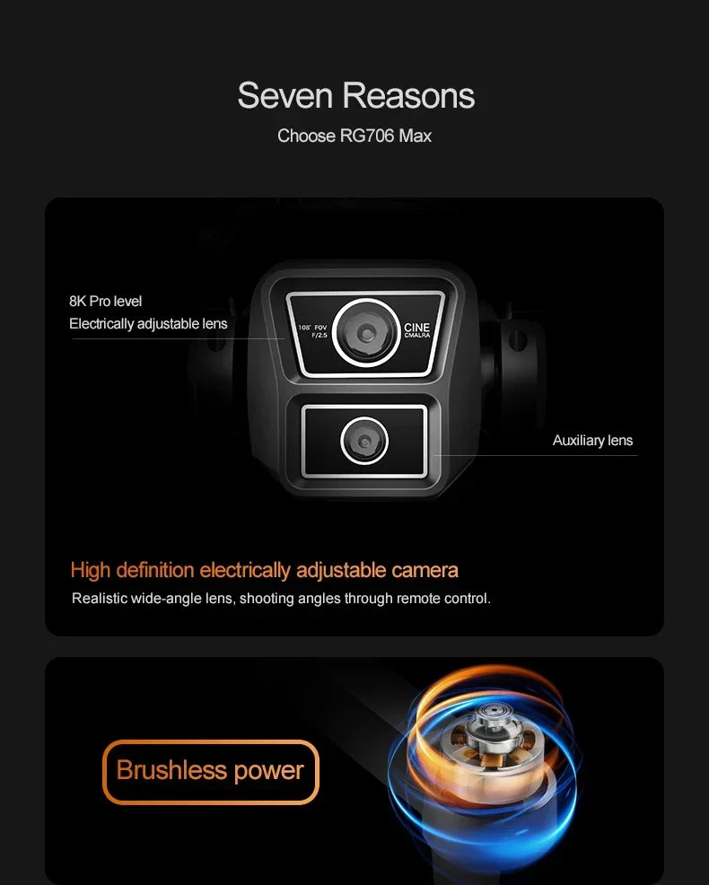 RG706 MAX GPS Drone 8K Professional Dual HD Camera 5G WIFI FPV 360° Obstacle Avoidance Brushless Large Screen Rc Quadcopter Dron