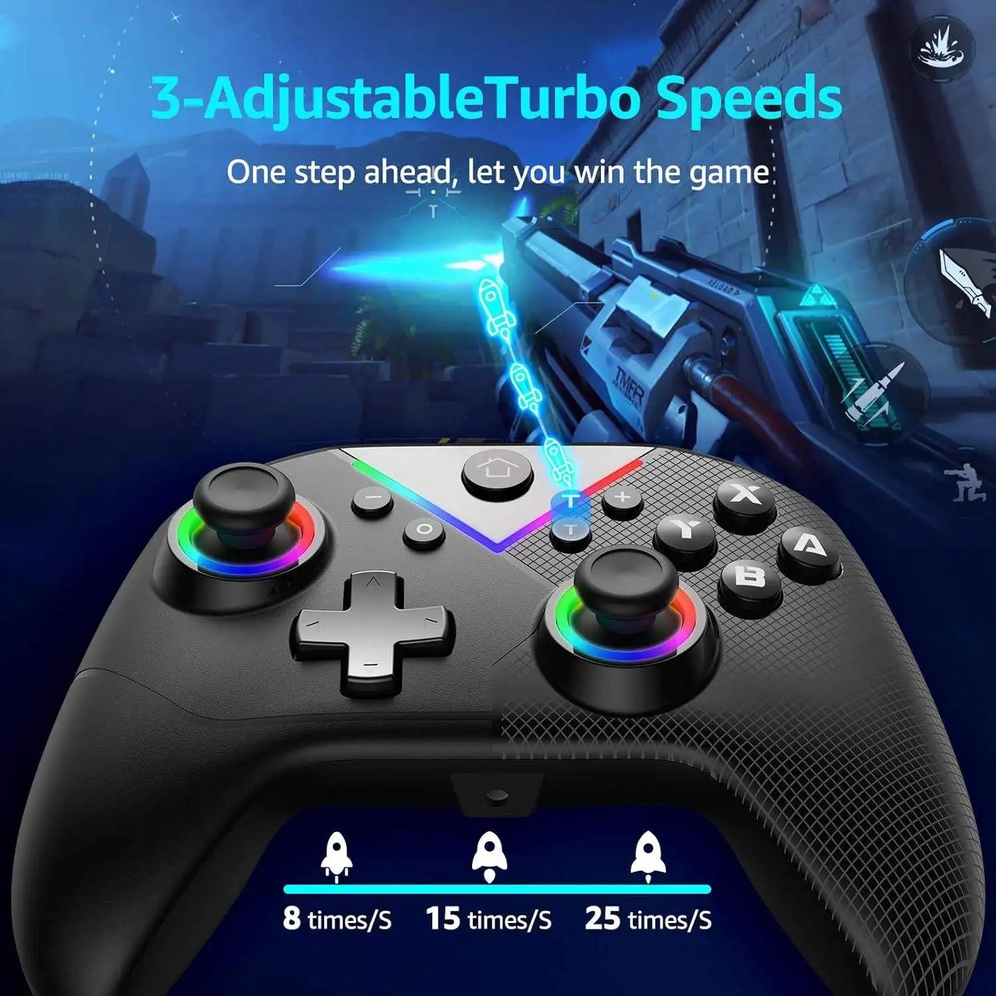 Controller for Switch Lite/OLED/PC Game Joystick Wireless BT Gamepad W/RGB Hall Effect Turbo Macro 6-Axis Gyro Vibration Motors