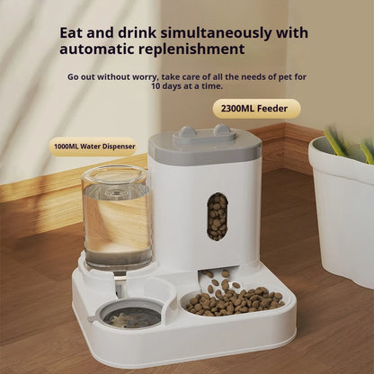 2-in-1 Large Capacity Cat Automatic Feeder, Water Dry Wet Separation Design No Battery Required - For Cats Small Dogs
