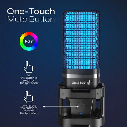 Zealsound RGB USB Kondensatormikrofon för Spel och Streaming