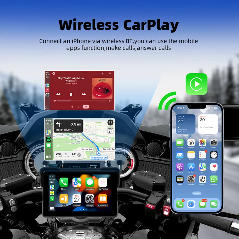EKIY 7,0 tum trådlös CarPlay och Android Auto digital MC-display med GPS