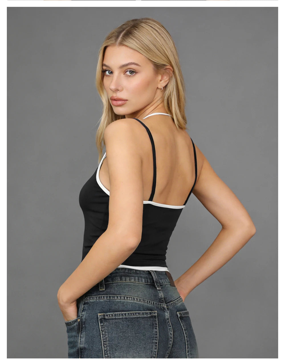 Dam Y2K Linne Crop Top – Sömlös Slim Camisole Fake Tvådelad Sportig Sommar, S–XXL