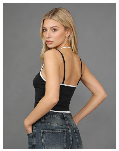 Dam Y2K Linne Crop Top – Sömlös Slim Camisole Fake Tvådelad Sportig Sommar, S–XXL