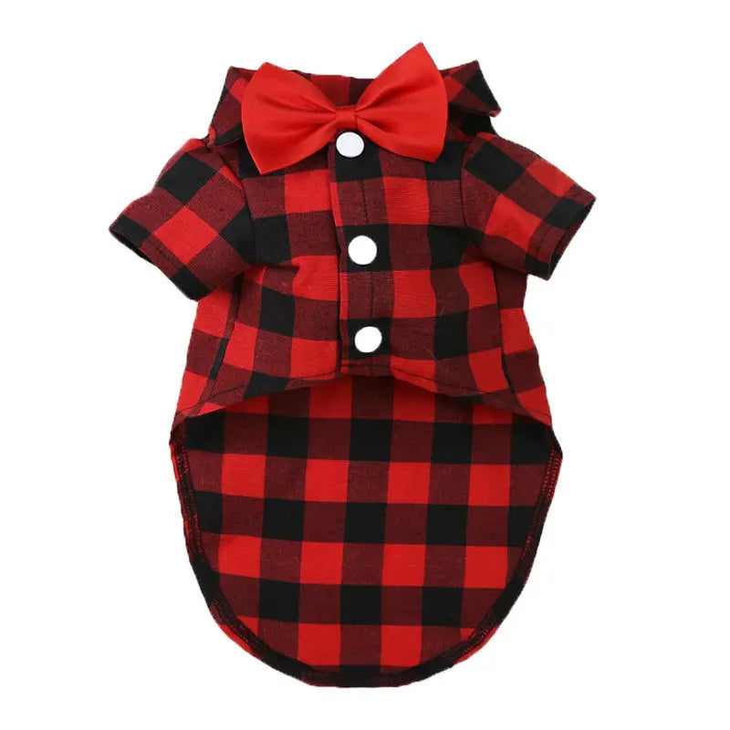 Pet Dog Clothes Plaid Shirt Suit Tie Gown Spring Summer Puppy Coat Teddy Bear Pomeranian Vest Small-Medium Dog Cat Pet Costume