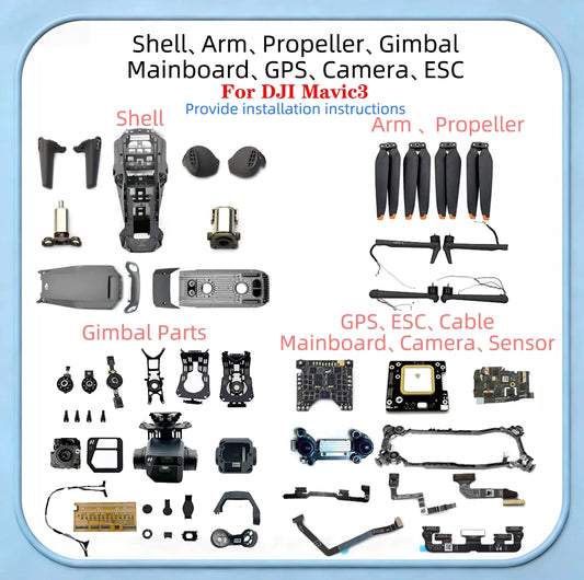 Reservdelar för DJI Mavic 3 – Skal, armar, gimbal, GPS, ESC & mer, 47 varianter