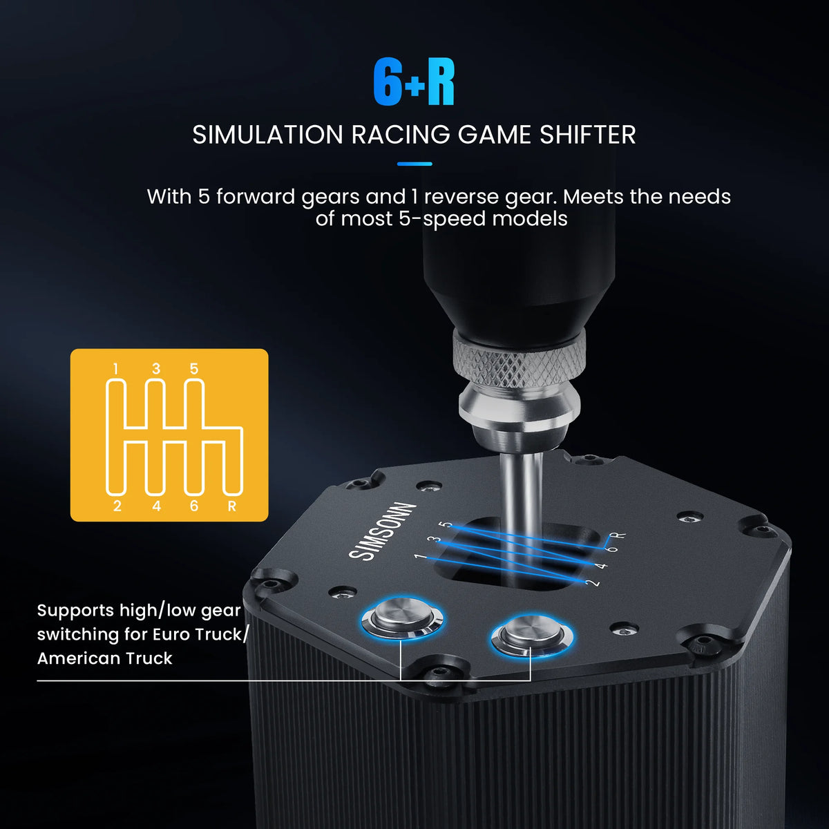 SIMSONN Sim Racing Gear Shifter 7+R / 6+R H Gear for Driving Simulator Games Manual Gear USB for PC Logitech G25 G27 G29 G920