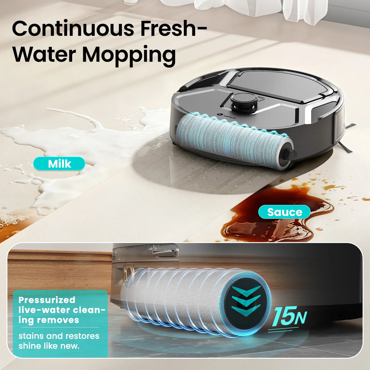 Lefant M265 Robot Vacuum Cleaner with Mapping, 20000Pa, Self-Cleaning Roller, Clean Water Wash, Laser dToF, Avoid PSD, Anti-Tangle, Compact, WiFi 2.4G/5G/Alexa/APP