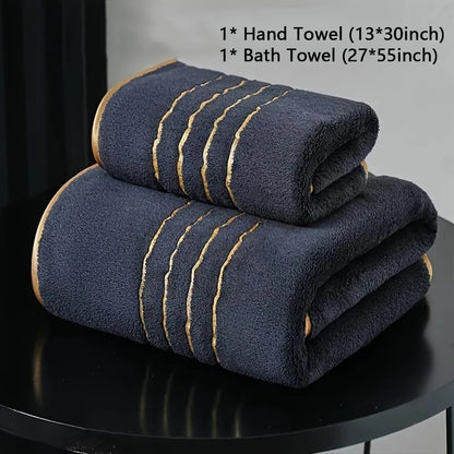 2/3/6/8 Pcs Bath Towel Set White & Gray with Gold Accents, Soft Absorbent Premium Towels for Home, Hotel & Bathroom