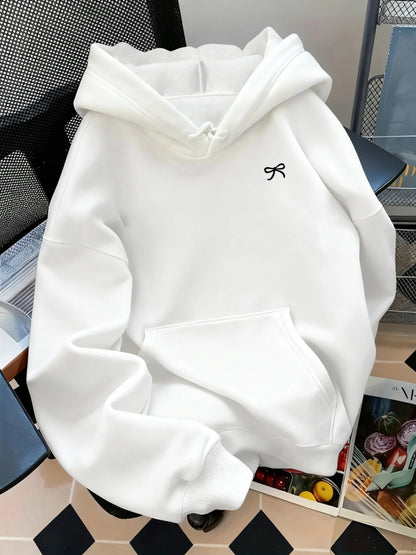 Bow print, urban street style autumn and winter warm hooded sweatshirt, suitable for both men and women in daily fashion