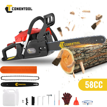 CONENTOOL Professional 58CC Gas Petrol Chainsaw 20" Chain Saw 2.55kW High Power Wood Cutter for Tree Felling Firewood Farm Forestry Garden Tool