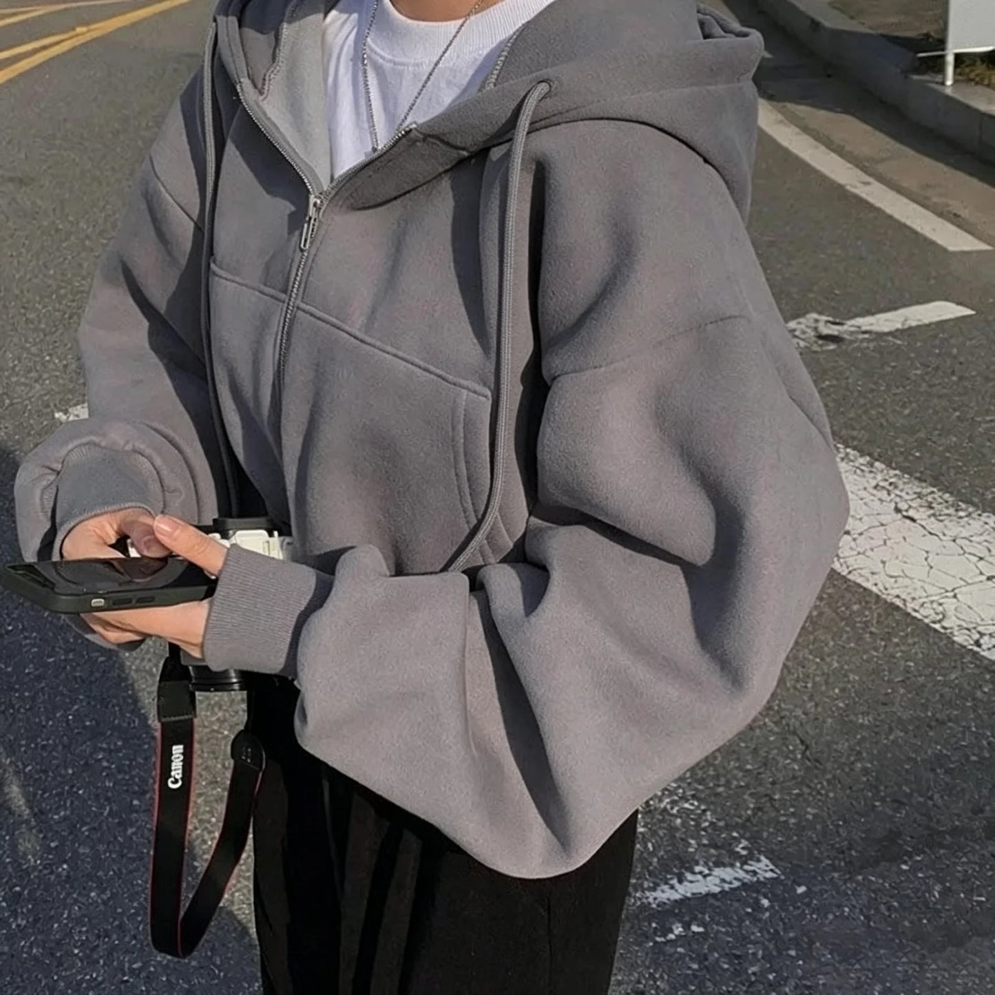 Zip Up Hoodies Women Autumn Winter Warm Fleece Lined Long Sleeve Cropped Jackets New Fashion Hooded Sweatshirts Female Y2K Coats
