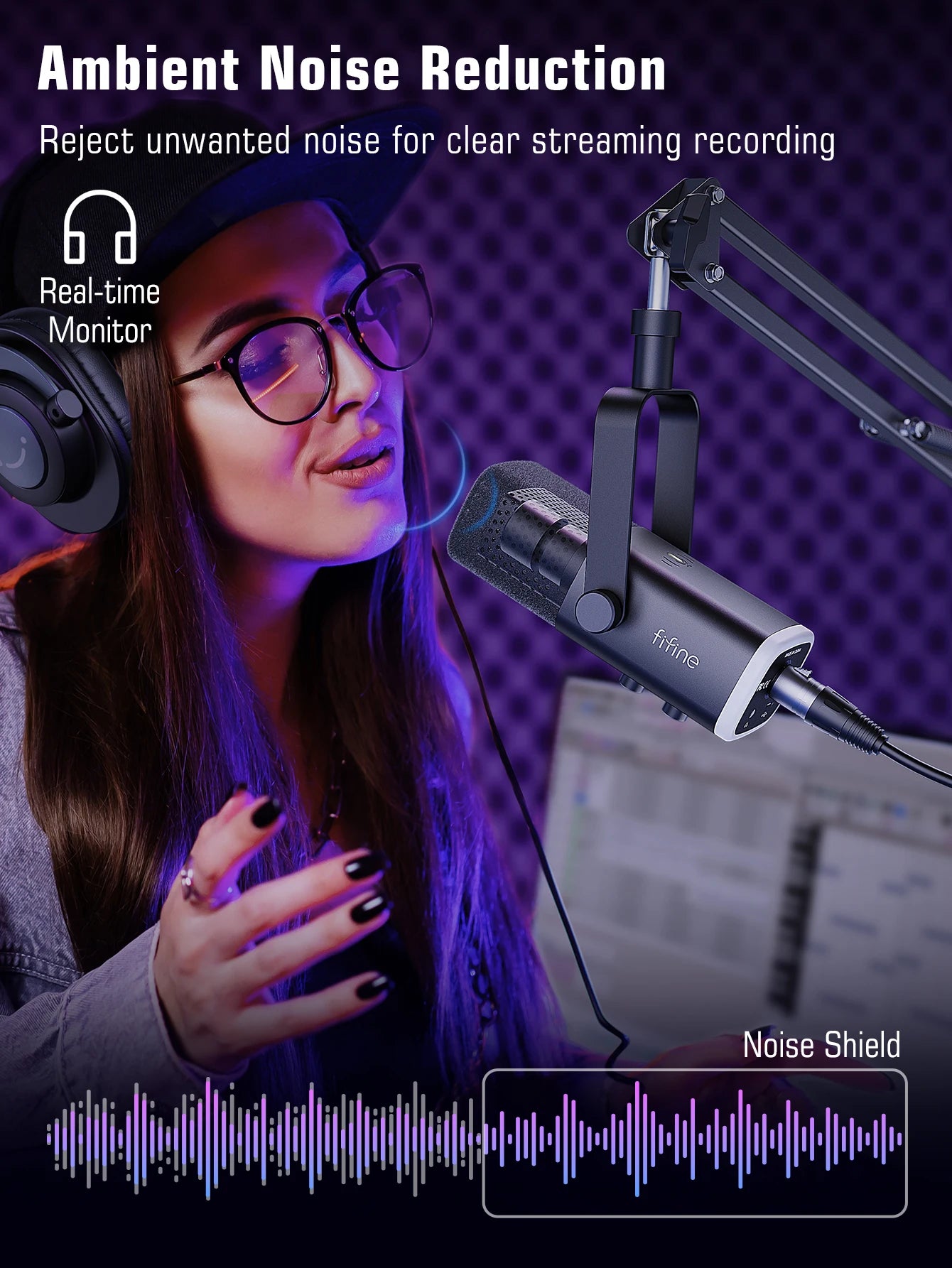 FIFINE Dynamic XLR Microphone Kit with Boom Arm for Mixer,Gaming USB Mic Set with RGB,Volume Control for PC PS5/4 AmpliGame AM8T