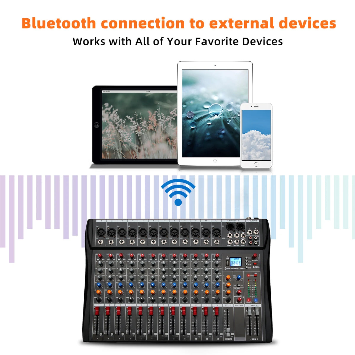 Depusheng DX-seriens ljudmixer med Bluetooth, USB och 3-bands EQ