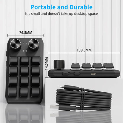 Bluetooth 12 Key 2-knob USB Programming Macro Custom Keyboard Game Console Mechanical Keyboard Photoshop Hot Swappable Keyboard