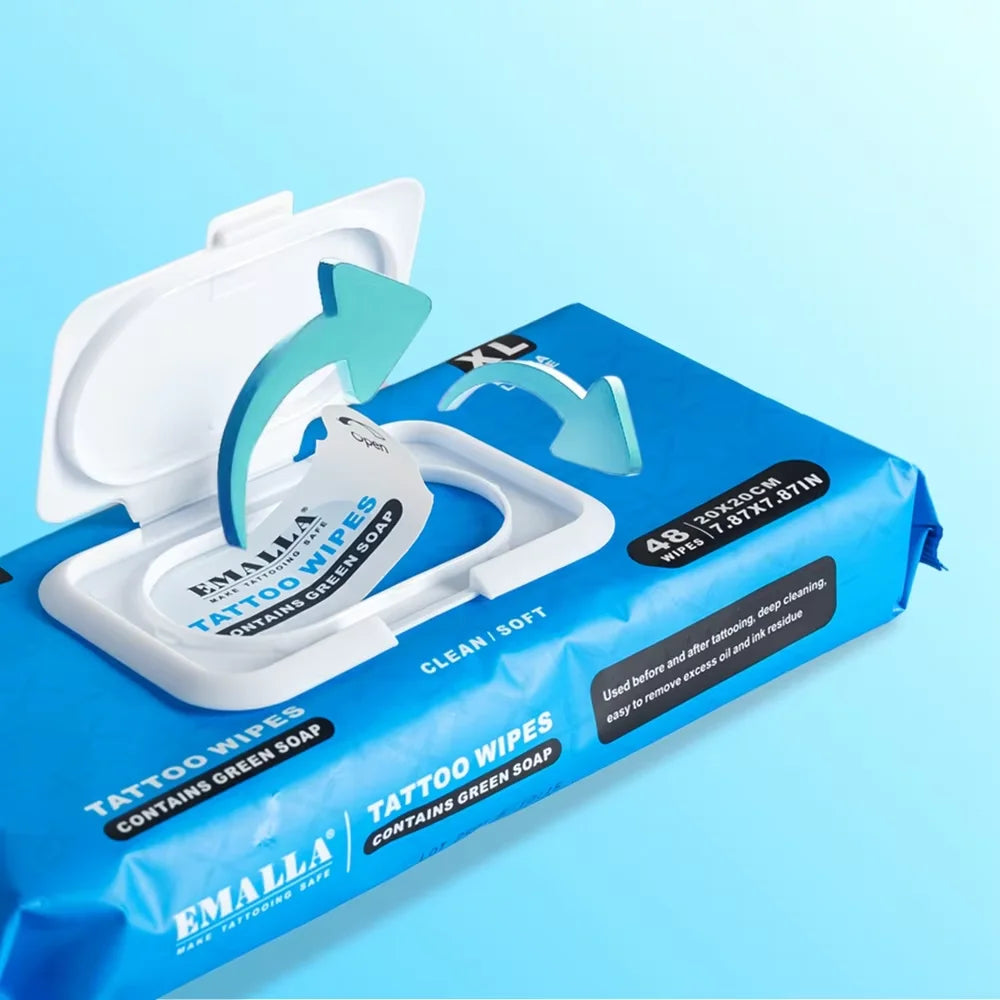 EMALLA Tattoo Aftercare Wipes Tattoo Cleansing Green Soap Cleaning Wipes for Tattoo PMU Clean Aftercare Skin Wipes Supplies