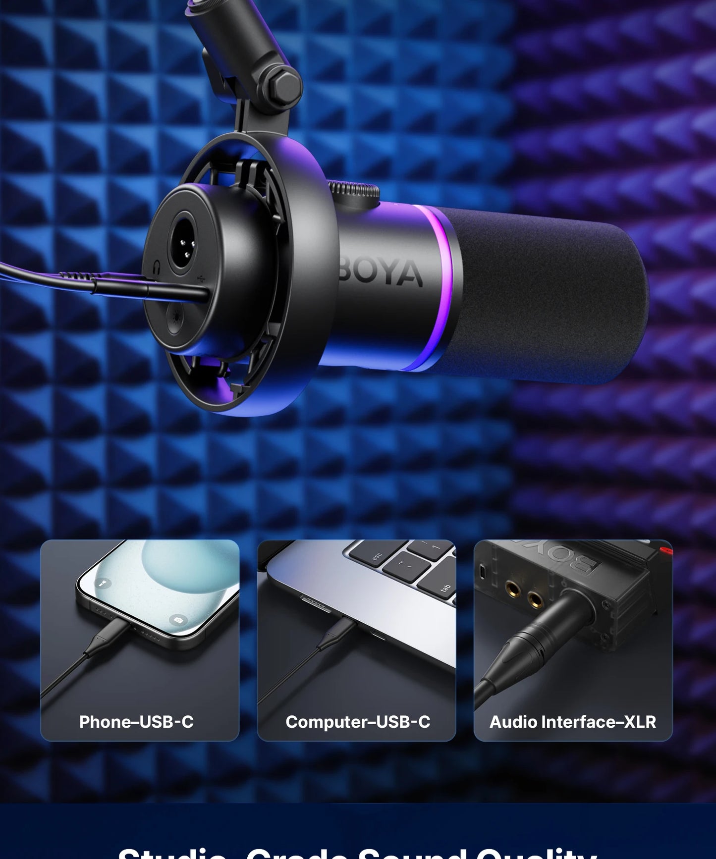BOYA CastMic S60 USB/XLR Dynamic Microphone with RGB for Gaming, Streaming, Podcasts Studio Grade 4 in 1 Support Phone PC Laptop