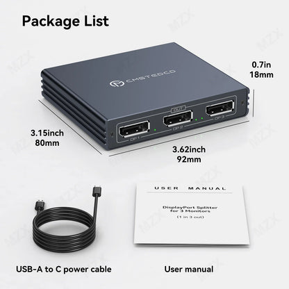 MZX MST-splitter för tre skärmar, DisplayPort eller USB-C