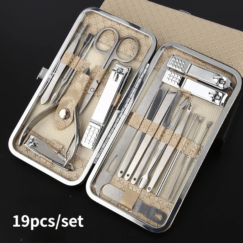 19pcs/set Manicure and Pedicure Tool Set with Storage Box Portable Foot Care Set, Suitable for Women Men Travel Home Salon Gifts