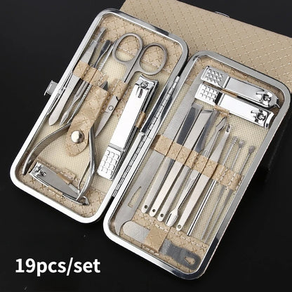 19pcs/set Manicure and Pedicure Tool Set with Storage Box Portable Foot Care Set, Suitable for Women Men Travel Home Salon Gifts